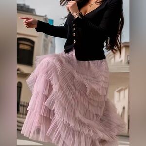 Elegant Pink Layered Midi Skirt
